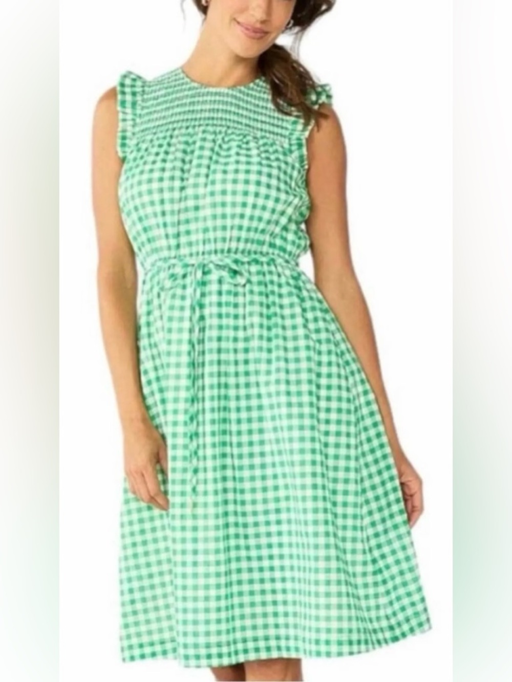 Draper James RSVP Gingham Sleeveless Smocked Yoke Dress Plaid